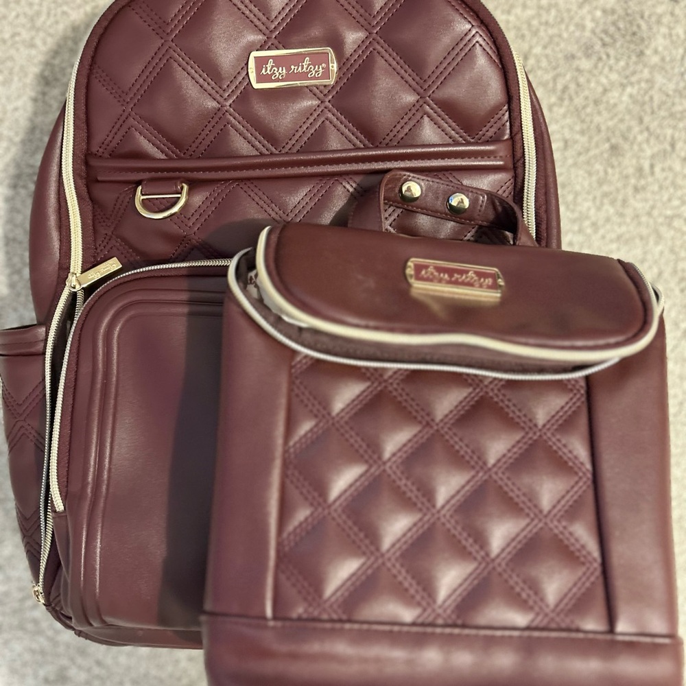 Itzy Ritzy Maroon Boss Plus Quilted Backpack with Cooler